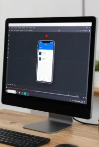واجهة تسجيل الشاشة أثناء شرح تطبيق