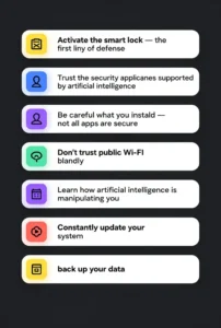 قائمة بالنصائح السبع بأيقونات ملونة على خلفية داكنة