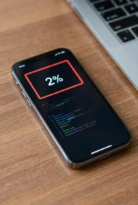 هاتف ذكي بنسبة بطارية منخفضة جداً مع تطبيقات تعمل في الخلفية.