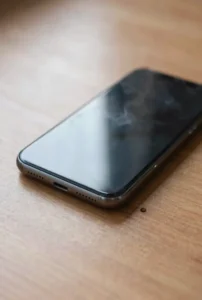 هاتف ذكي ينبعث منه تأثير حرارة مع يد تمسكه وواجهة بطيئة.